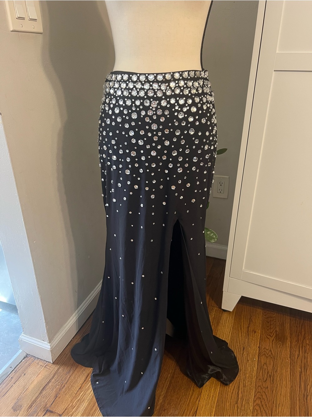 Black Maxi Skirt with Crystal Embellishments